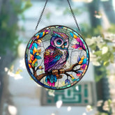 Stained Glass Colorful Owl Bird Suncatcher Stained Glass Window Hanging Decor Owl Ornament Gift for Mom Owl Stained